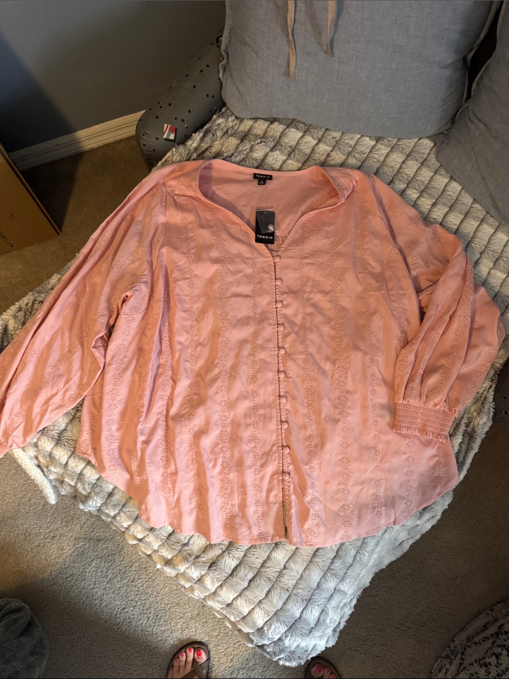 torrid Peach Eyelet Button-Front Blouse